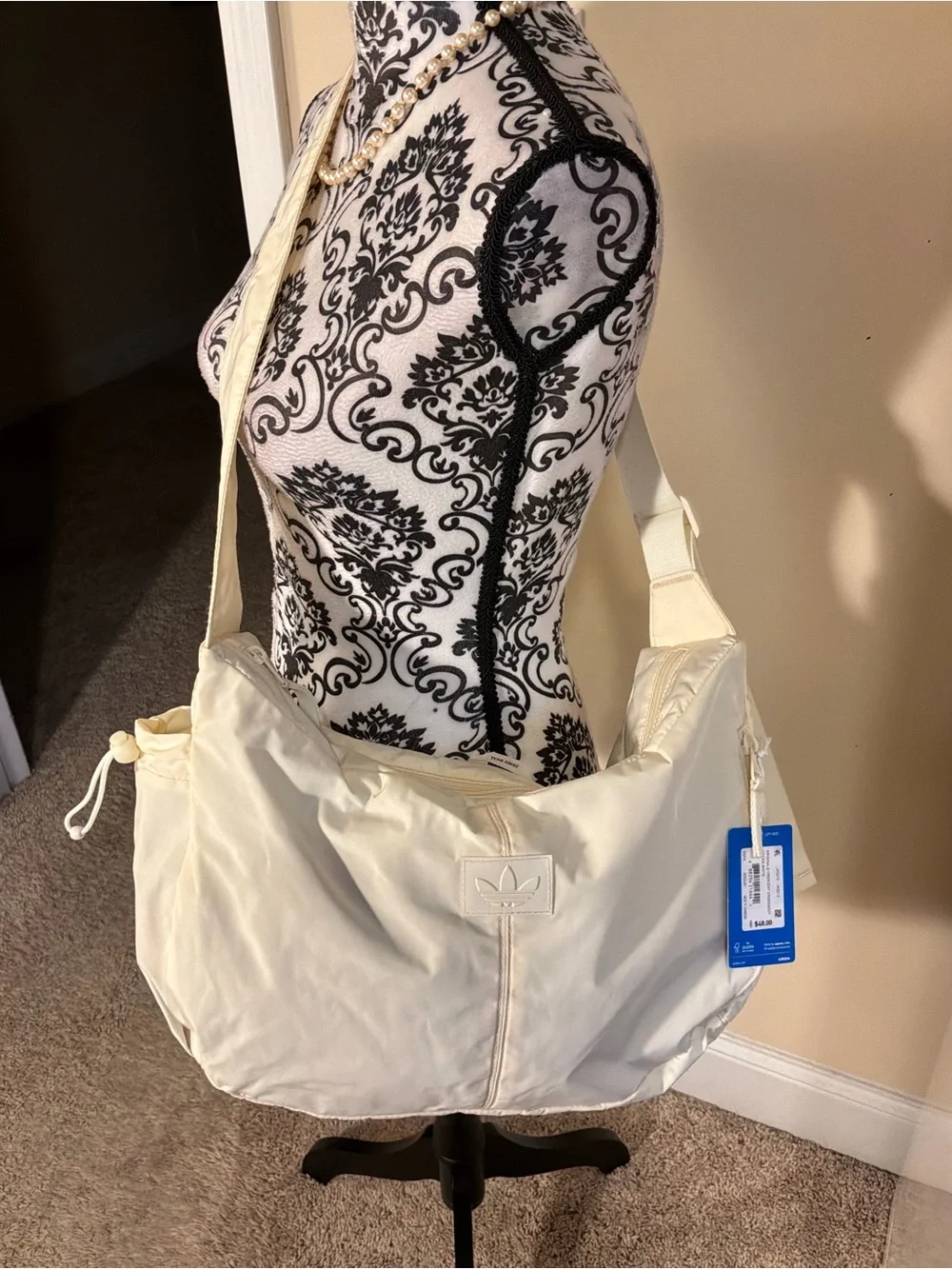 adidas Cream Nylon Crescent Crossbody Bag with Trefoil Logo NWT